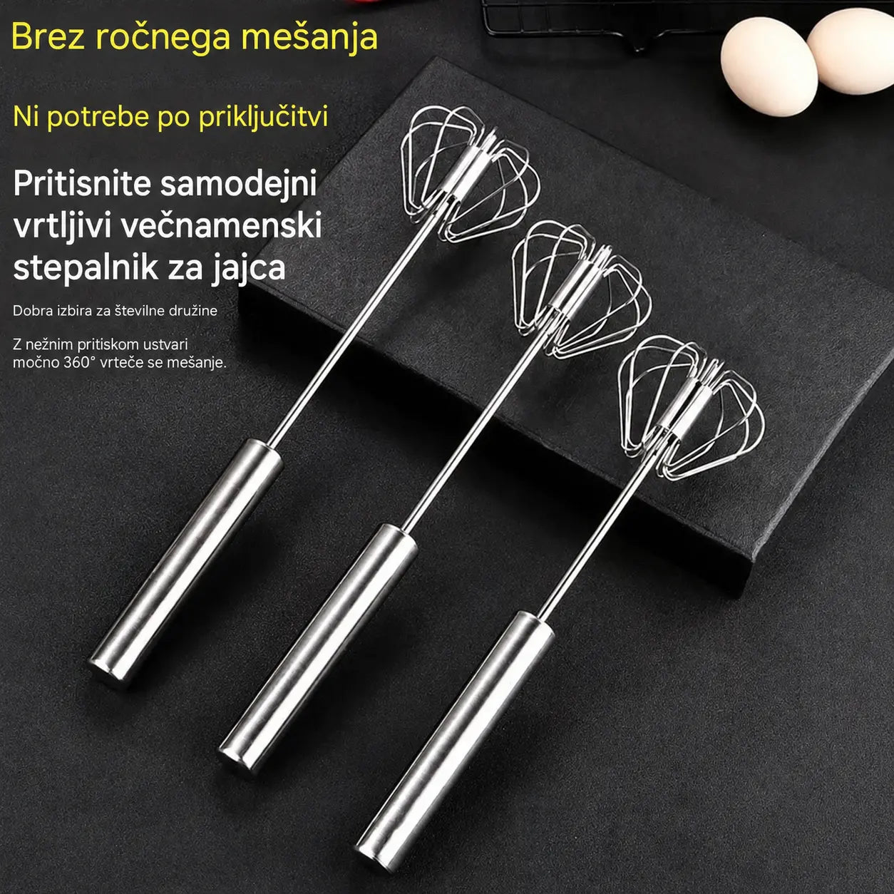🥚 KUPITE 2, DOBITE 1 BREZPLAČNO! 🔥 Polavtomatska ročna metlica za stepanje jajc iz nerjavečega jekla – Hitra in vzdržljiva – Popolna za jajca, testo ali smetano – Gladko stepanje brez napora 🍳