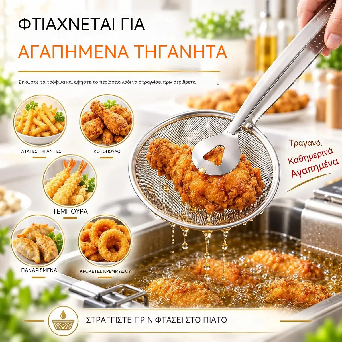 🍟🍗【3 τεμάχια 25 ευρώ【Αγοράστε 1, πάρτε 2 δωρεάν】】Λαβίδες και τρυπητή κουτάλα τύπου αράχνης 2 σε 1: εργαλείο από ανοξείδωτο ατσάλι για τηγάνισμα και στράγγισμα