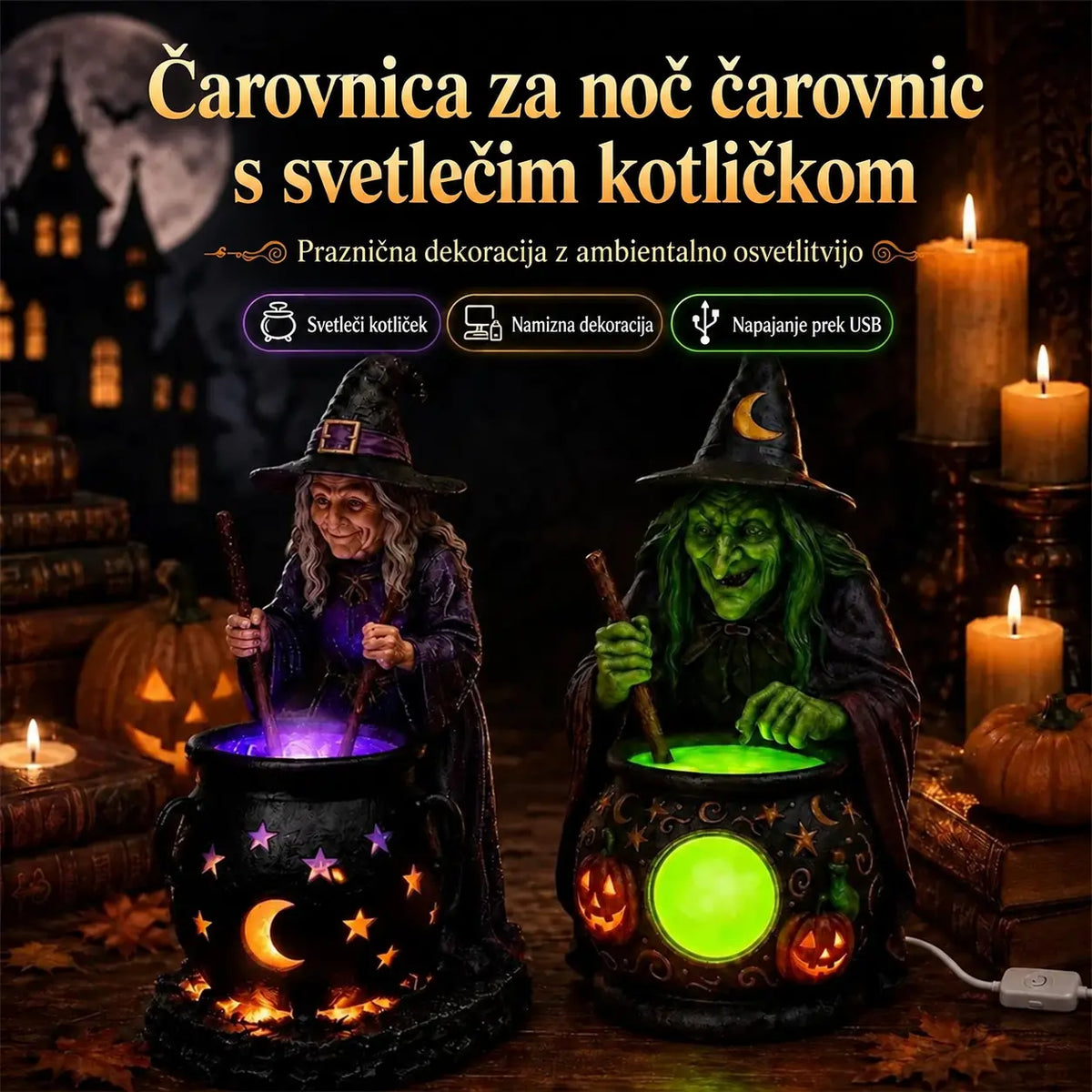 🧙‍♀️🎃 Halloweenski kip čarovnice v kotlu