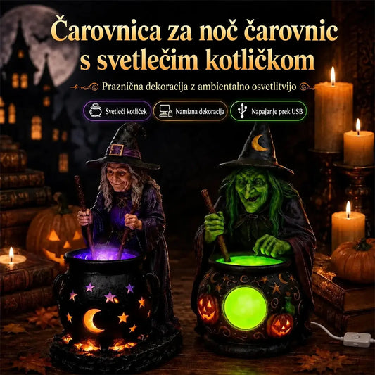 🧙‍♀️🎃 Halloweenski kip čarovnice v kotlu