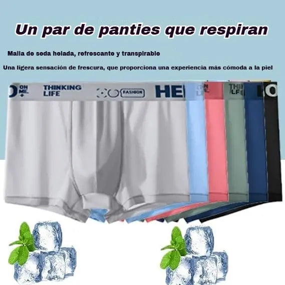 🧊【Compra 3 y llévate 3 gratis: 6 piezas en total】Calzoncillos bóxer de seda helada transpirables y finos para hombre, superventas del verano