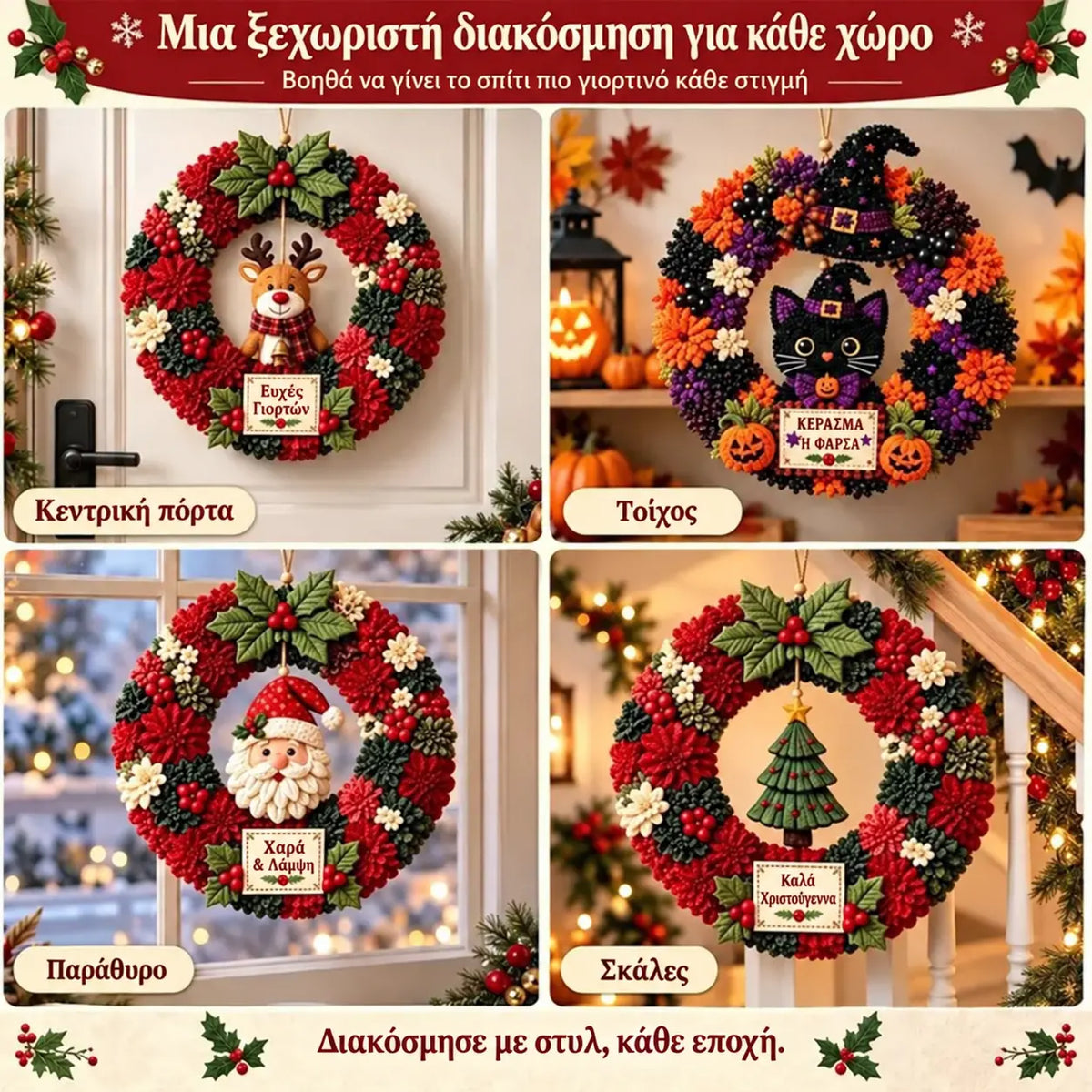 ✨ Δημιούργησε ένα χριστουγεννιάτικο στεφάνι που θα σε κάνει περήφανο/η να το εκθέτεις 🎄❤️ Κιτ χειροτεχνίας (τεχνική εισαγωγής υφάσματος 3D) με εκμάθηση και οδηγό που περιλαμβάνονται.