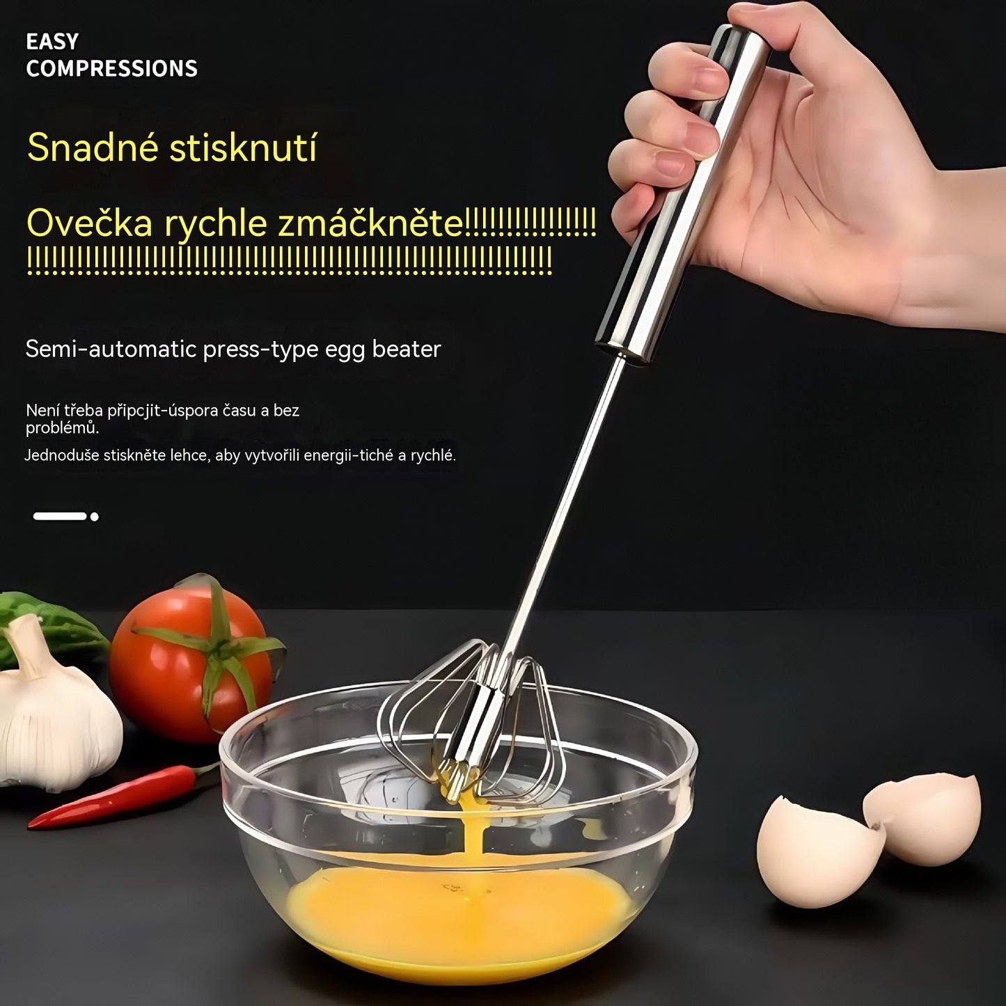 620 českých korun [3dílná sada] Poloautomatický šlehač vajec z nerezové oceli