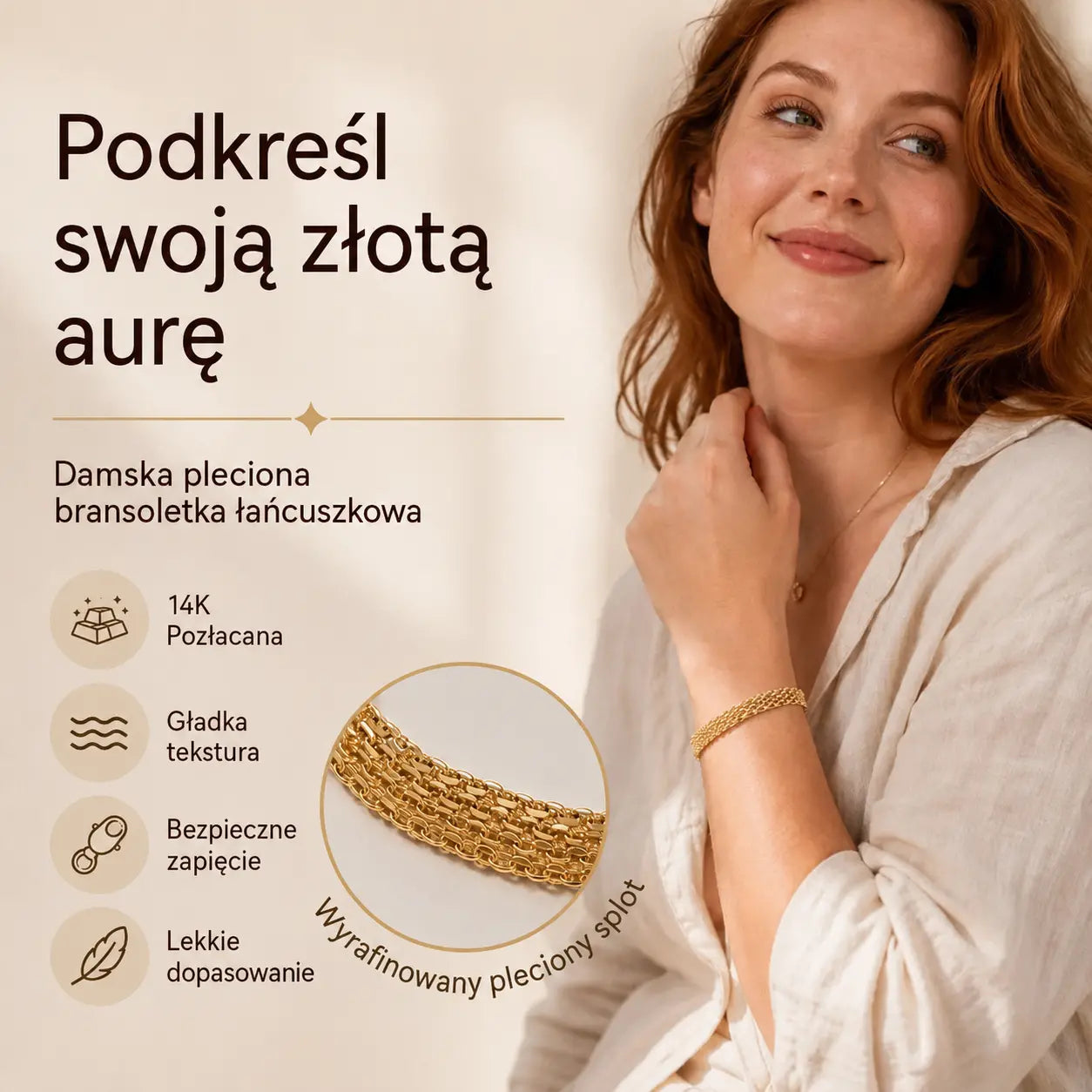 ✨ Skorzystaj teraz z 50% zniżki! 💛 Szeroka pleciona bransoletka siatkowa: grube ogniwa, elegancka i lśniąca 🎀
