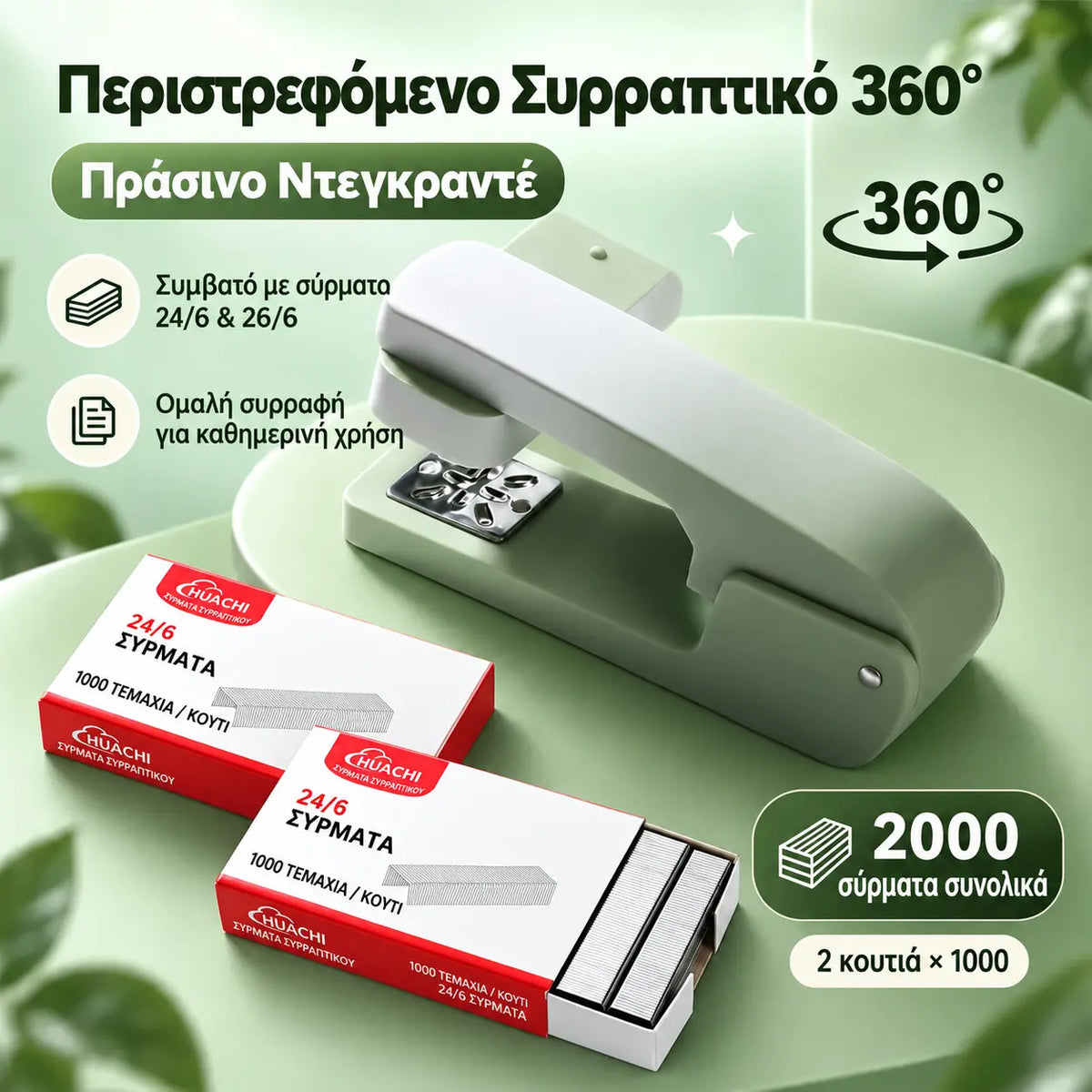📚 Περιστροφικός συρραπτικός 360° σε χρώματα gradient (+ 2000 καρφίτσες συρραπτικού ΔΩΡΕΑΝ) – Εύκολο και ξεκούραστο συρράψιμο για γραφείο και σχολείο!