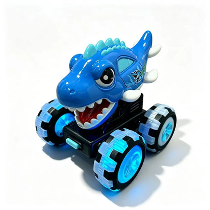 🦖🚗 Samochód-dinozaur z funkcją uruchamiania na przycisk – wystarczy lekko nacisnąć, a auto wystrzeliwuje do przodu, z migającymi światełkami i zabawnym rykiem ✨🎮