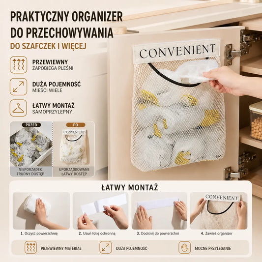 🥳 2 szt. 79 zł 🥳 Wisząca siatkowa torba. Wielokrotnego użytku, można prać i oddychająca. Ekologiczne przechowywanie – zdobądź swoją teraz! ✅