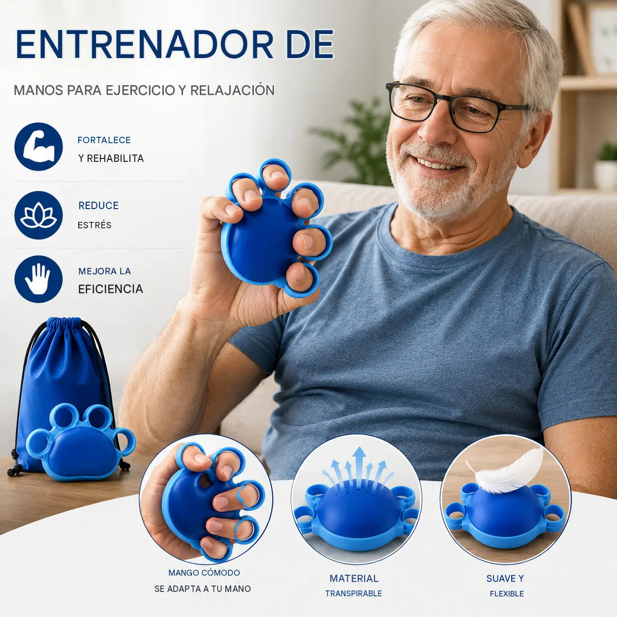 Pelota ortopédica para la recuperación de dedos y manos, con anillos de fijación, dispositivo de entrenamiento de fuerza y movilidad para personas mayores o con secuelas de un derrame cerebral.