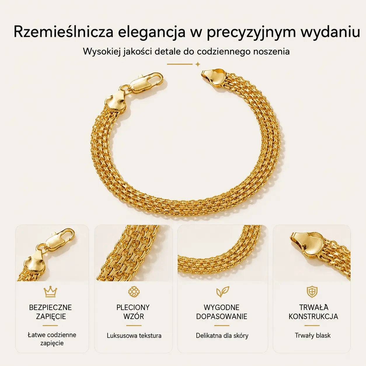 ✨ Skorzystaj teraz z 50% zniżki! 💛 Szeroka pleciona bransoletka siatkowa: grube ogniwa, elegancka i lśniąca 🎀