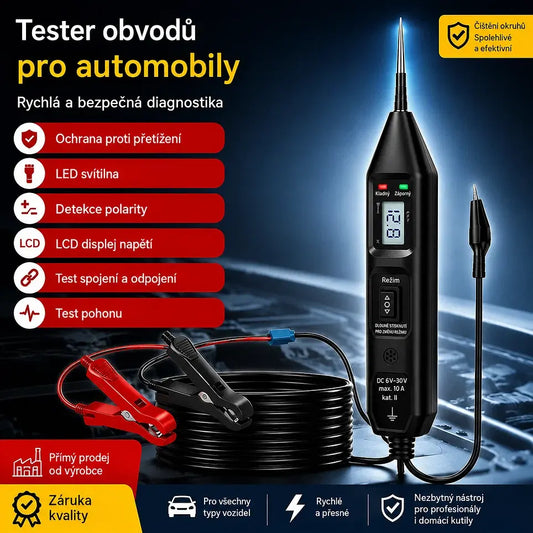 Multifunkční testovací pero pro automobily s LCD displejem, zkoušečka obvodů 6-36 V.