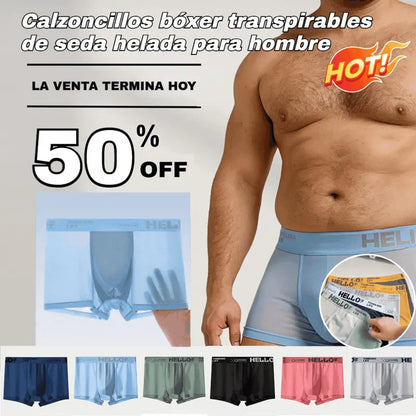 🧊【Compra 3 y llévate 3 gratis: 6 piezas en total】Calzoncillos bóxer de seda helada transpirables y finos para hombre, superventas del verano