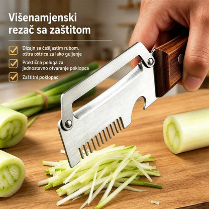 ✅【2 komada 43 KM】🧅🔪Multifunkcionalna 3-u-1 kuhinjska gulilica: Guli, reže povrće, reže meso i otvara boce! 🔥