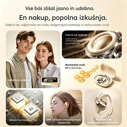 Brezžične Bluetooth slušalke brez vgrajenega ušesa, z ušesno kljukico in kostno prevodnostjo