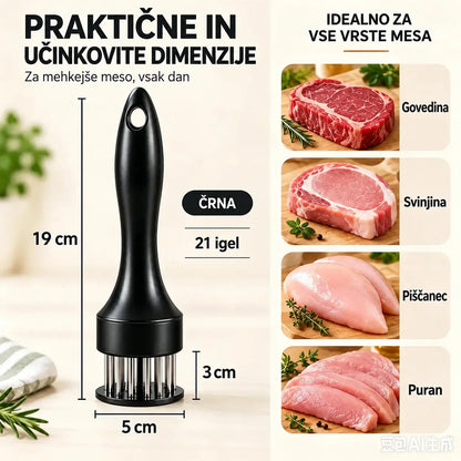 Igla za mehčanje mesa iz nerjavečega jekla z 21 konicami za zrezke, žar in kuhinjo.