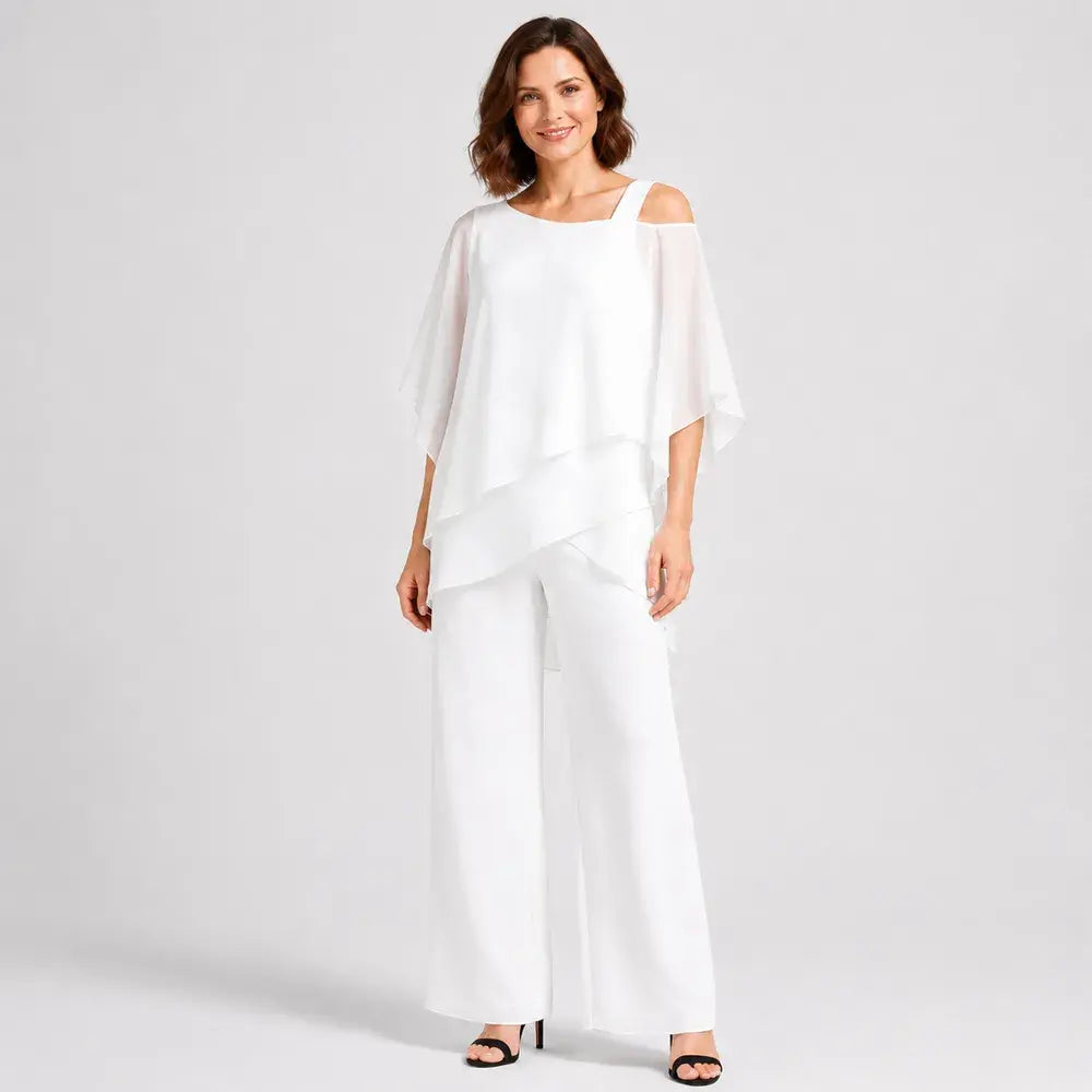 ⏳【Μπλουζάκι + παντελόνι】⏰【50-120 KG】👚👖 Γυναικείο σετ δύο τεμαχίων: υλικό φιλικό προς το δέρμα, χαμηλωμένοι ώμοι ✅
