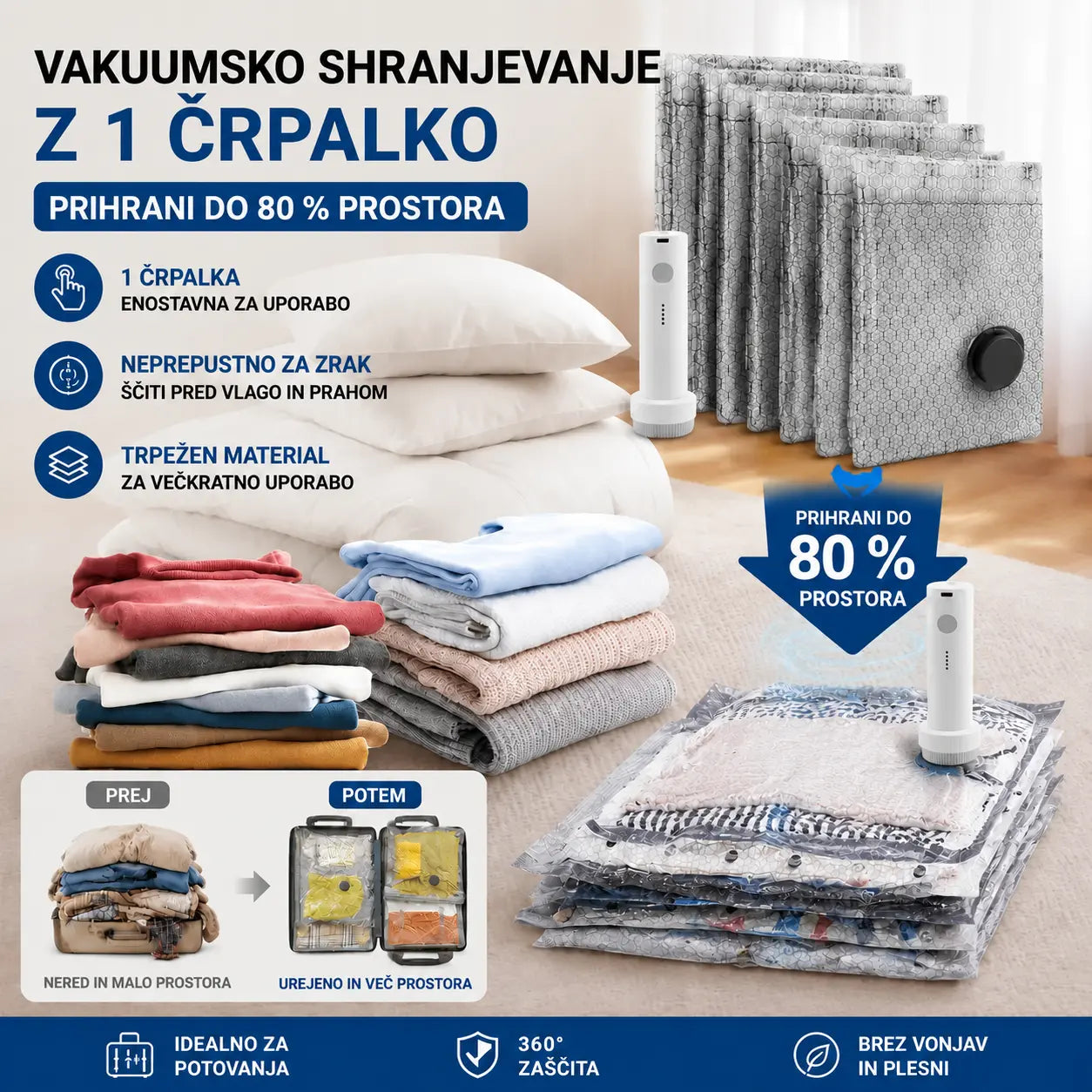 🎁 Zestaw bezprzewodowych kompresyjnych worków próżniowych do przechowywania