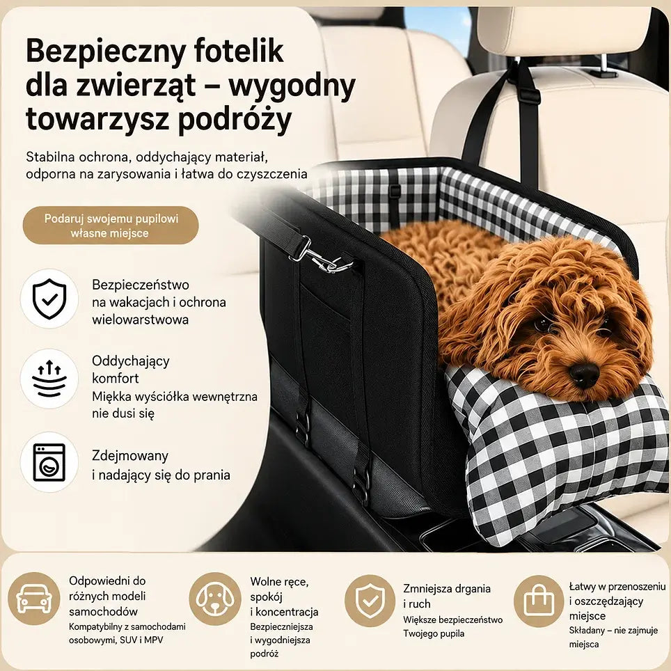 🐶 Skorzystaj z 50% zniżki już teraz! 🎁 Przenośny podwyższacz fotelika dla psa do samochodu, w zestawie pas bezpieczeństwa oraz wyściełany transporter dla zwierząt.