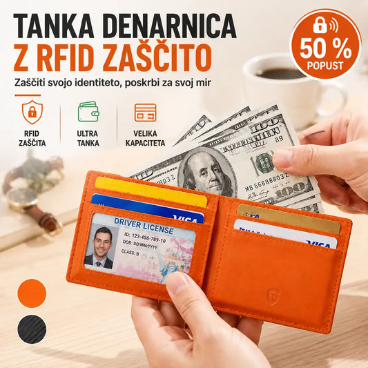 Tanka moška denarnica z RFID blokado