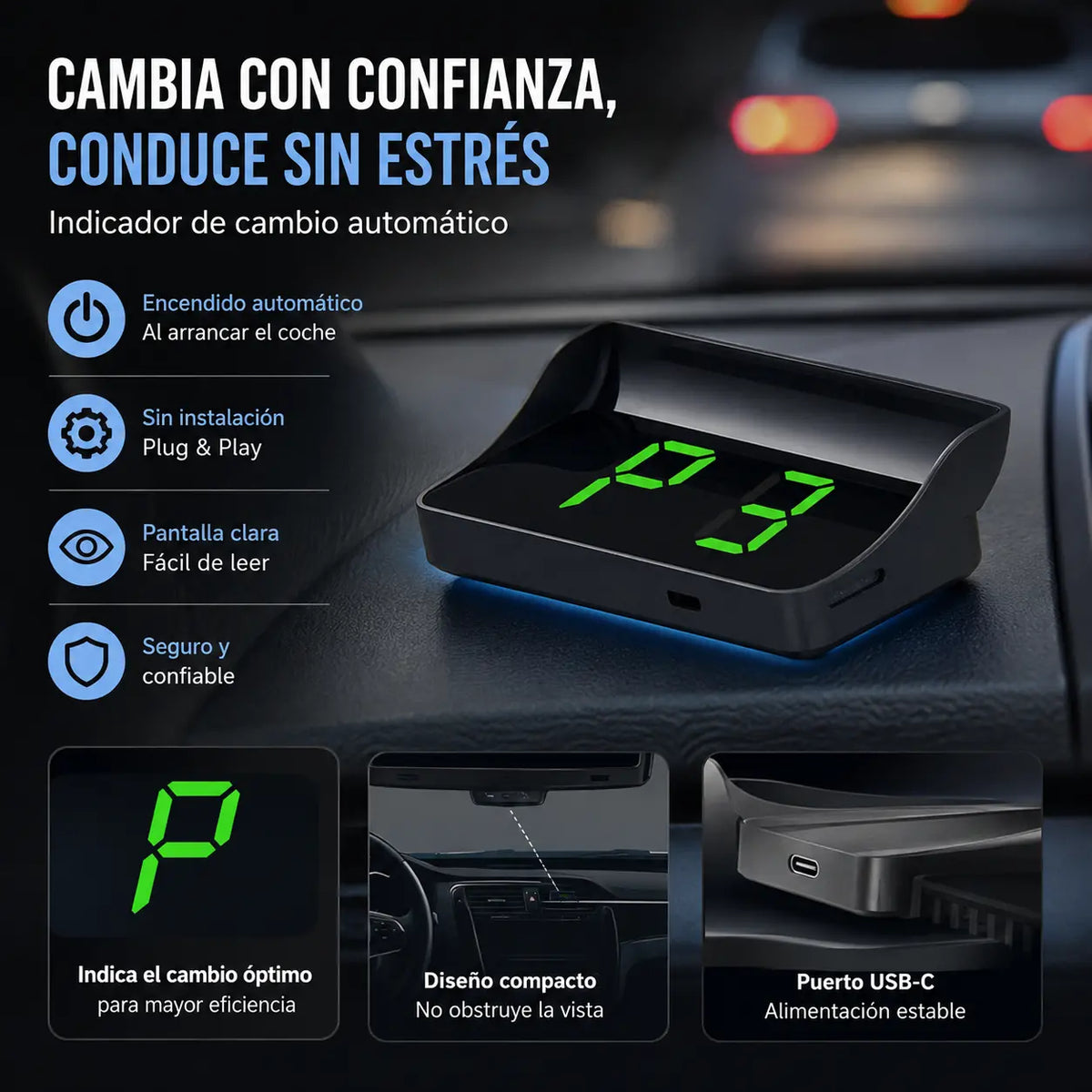 Pantalla HUD para coche｜Proyección HD GPS｜Velocidad en tiempo real y conducción más segura