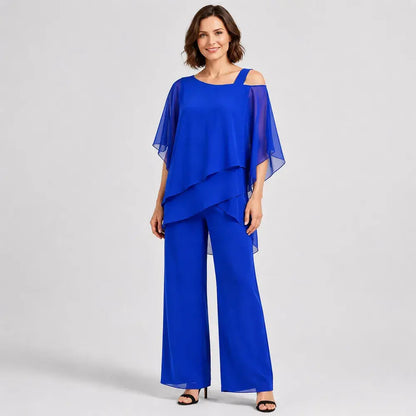 ⏳【Μπλουζάκι + παντελόνι】⏰【50-120 KG】👚👖 Γυναικείο σετ δύο τεμαχίων: υλικό φιλικό προς το δέρμα, χαμηλωμένοι ώμοι ✅