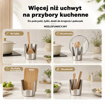 Kup 1, otrzymaj 1 gratis – 【2 szt.】Stojak ze stali nierdzewnej na pokrywki, chochle i łopatki – zintegrowany organizer kuchenny, stabilny i antypoślizgowy.