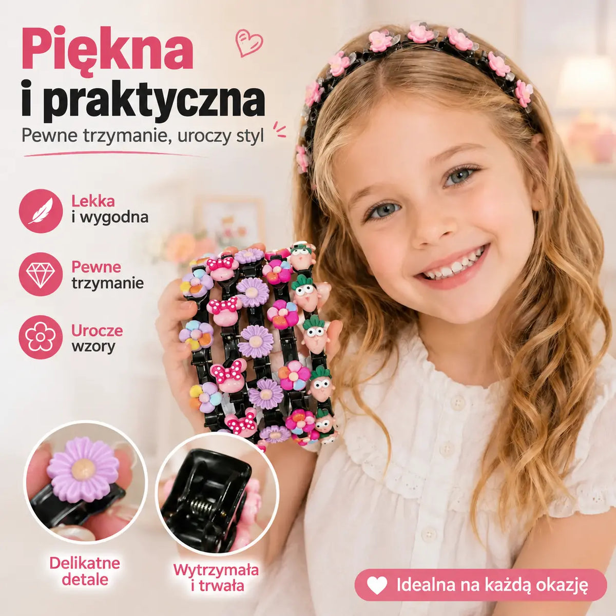 👑【5 sztuk】Patyczki, spinki i plecione wstążki dla dziewczynek