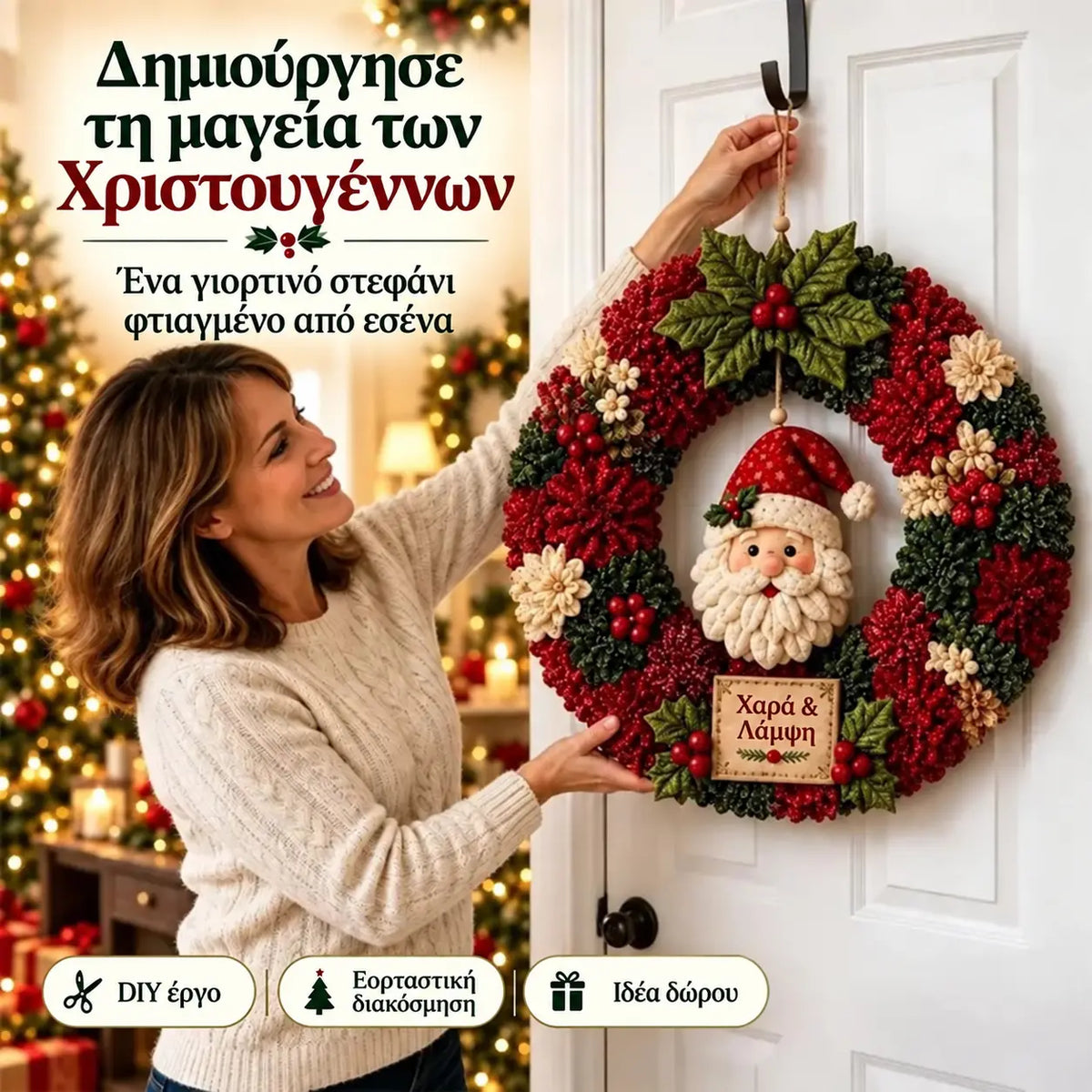 ✨ Δημιούργησε ένα χριστουγεννιάτικο στεφάνι που θα σε κάνει περήφανο/η να το εκθέτεις 🎄❤️ Κιτ χειροτεχνίας (τεχνική εισαγωγής υφάσματος 3D) με εκμάθηση και οδηγό που περιλαμβάνονται.
