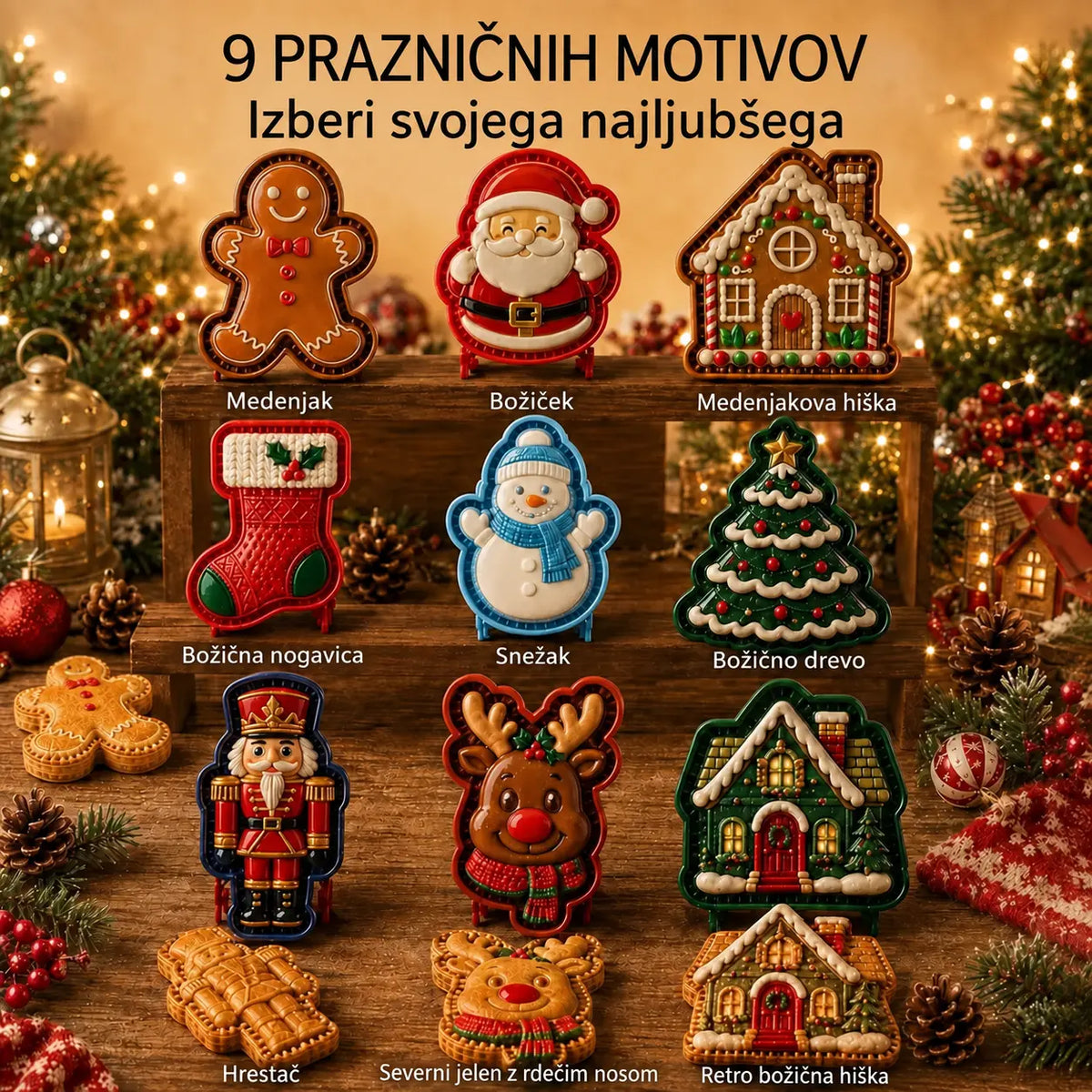 🥧🎄 Set 9 mini božičnih modelčkov za sladice | Reliefni in za večkratno uporabo ⛄