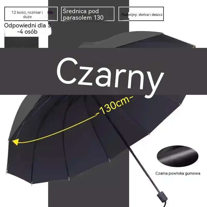 ☔ Składany parasol z 12 żebrami – odporny na wiatr, wodoodporny i lekki, na deszcz i słońce 🌞