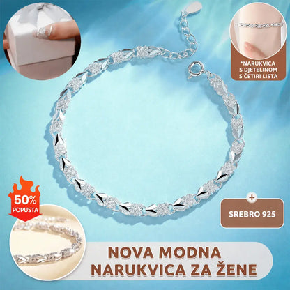 【2 komada 42 KM】Nova modna ženska narukvica od 925 sterling srebra s djetelinom s četiri lista