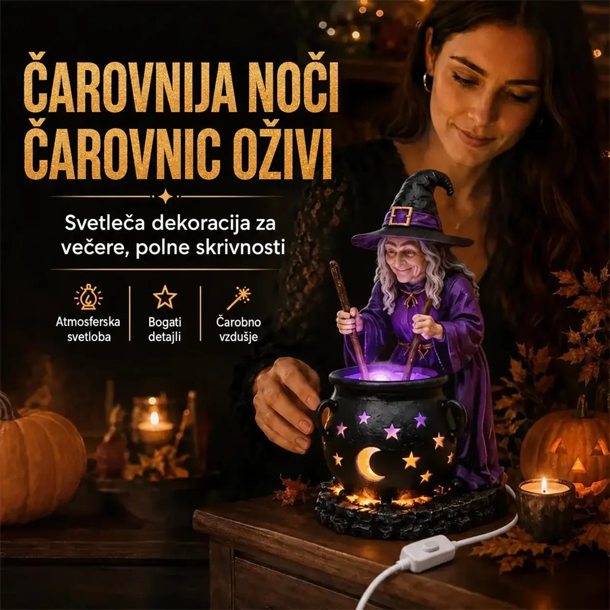 🧙‍♀️🎃 Halloweenski kip čarovnice v kotlu