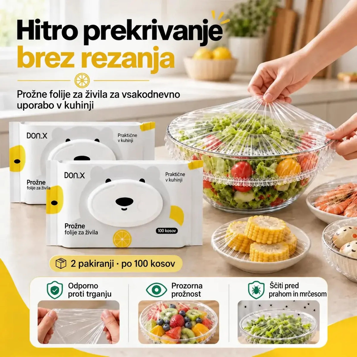 【Kupi 1, prejmi 1 brezplačno】Enkratno pokrivalo iz živilske folije, izvlečni tip, s preklopnim pokrovom za tesnjenje in zaščito pred prahom in žuželkami, za shranjevanje.