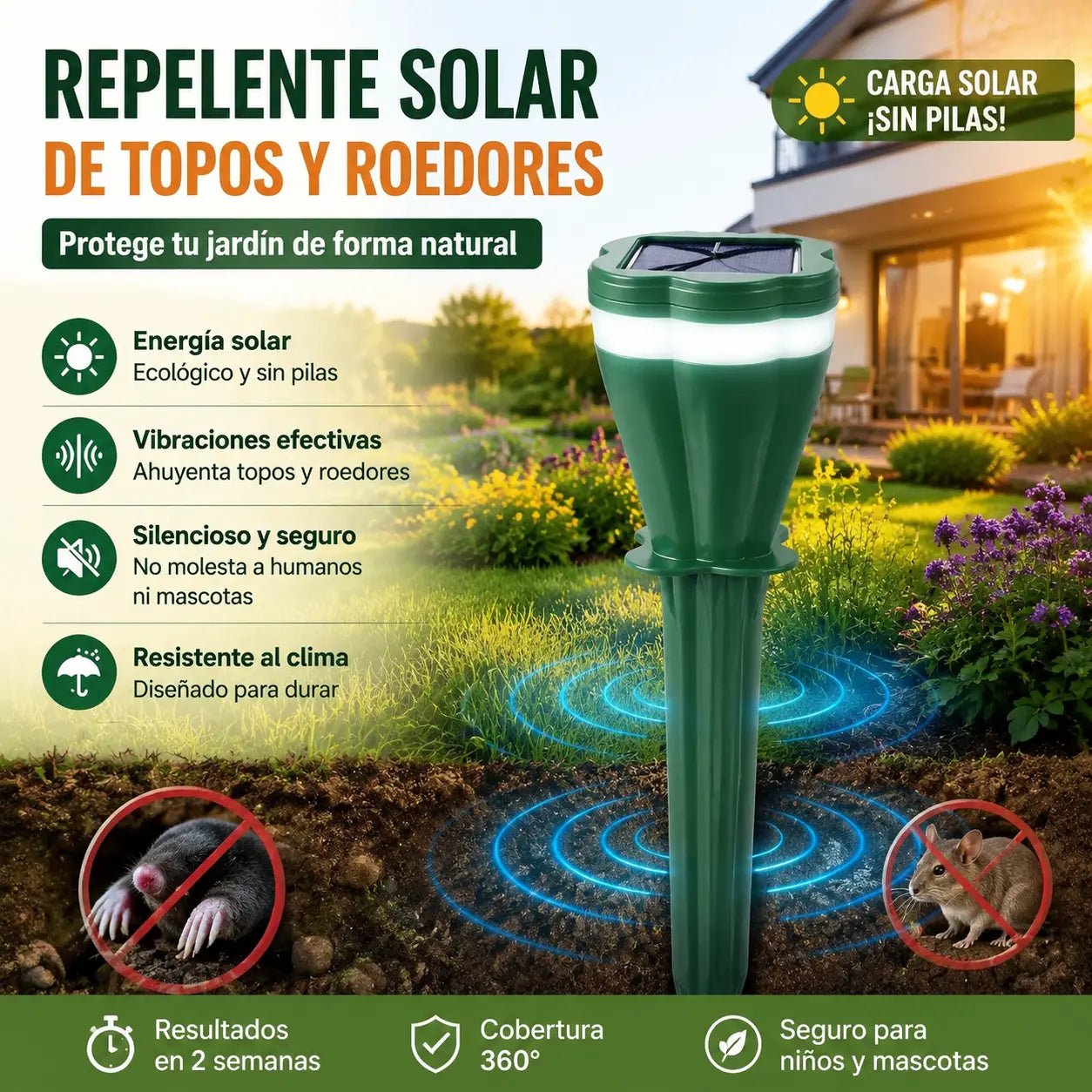 🔥Repelente de animales con energía solar🐾 Disuasor automático activado por movimiento – Protección impermeable para exteriores