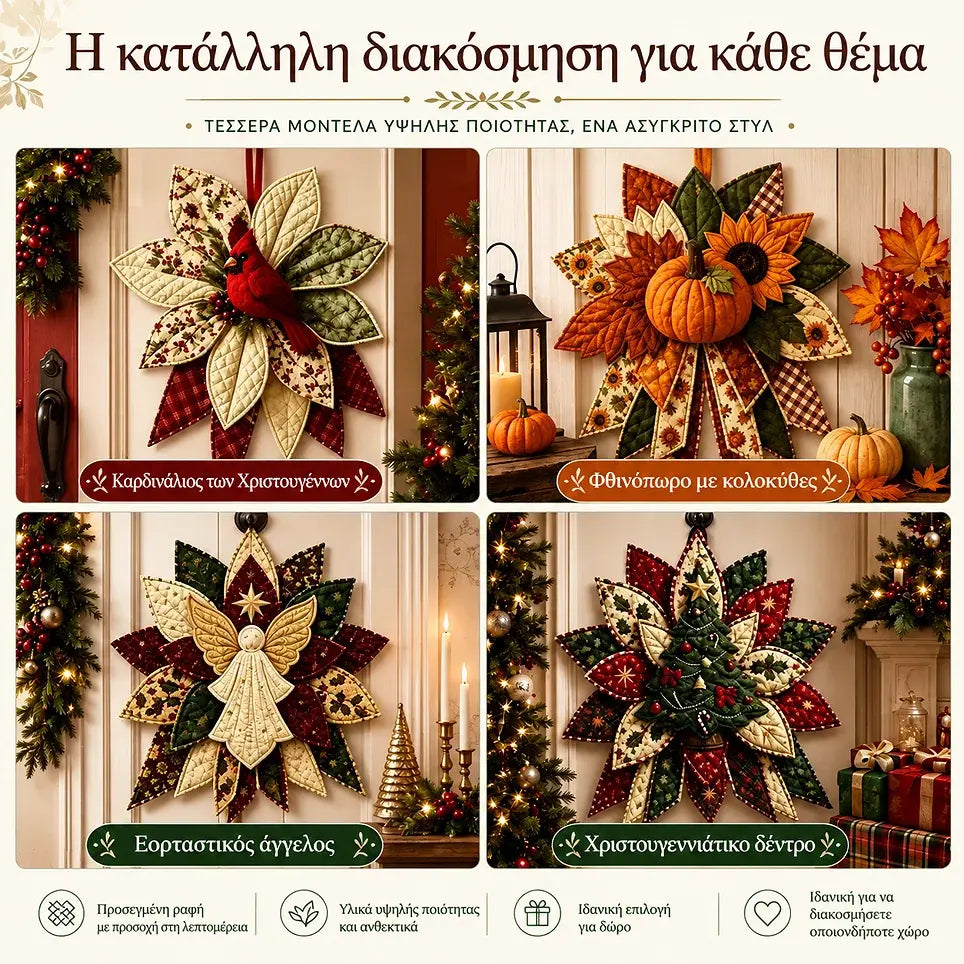 🎇🎄Σετ ραπτικής για κρέμασμα στην πόρτα με καπιτονέ χριστουγεννιάτικο σχέδιο (7 σχέδια)