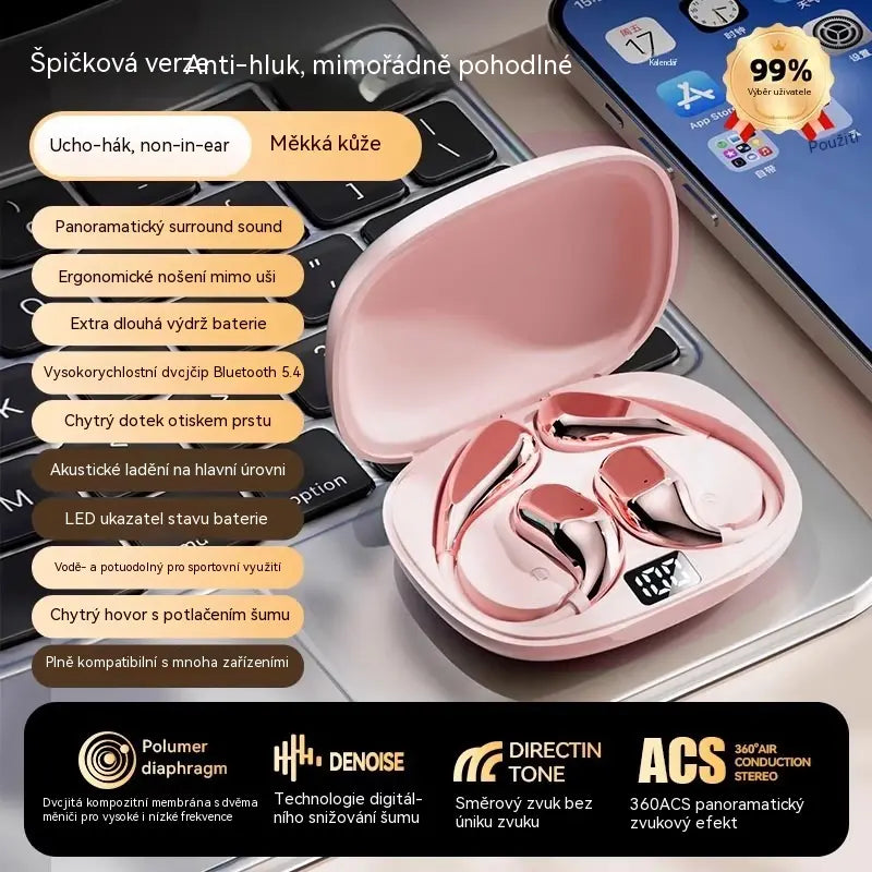 Bezdrátová Bluetooth sluchátka bez vestavěného ucha, s háčkem za uši a kostním vedením