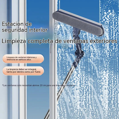 Limpiacristales 2 en 1 de doble cara con mango extensible para limpiar cristales en edificios altos.