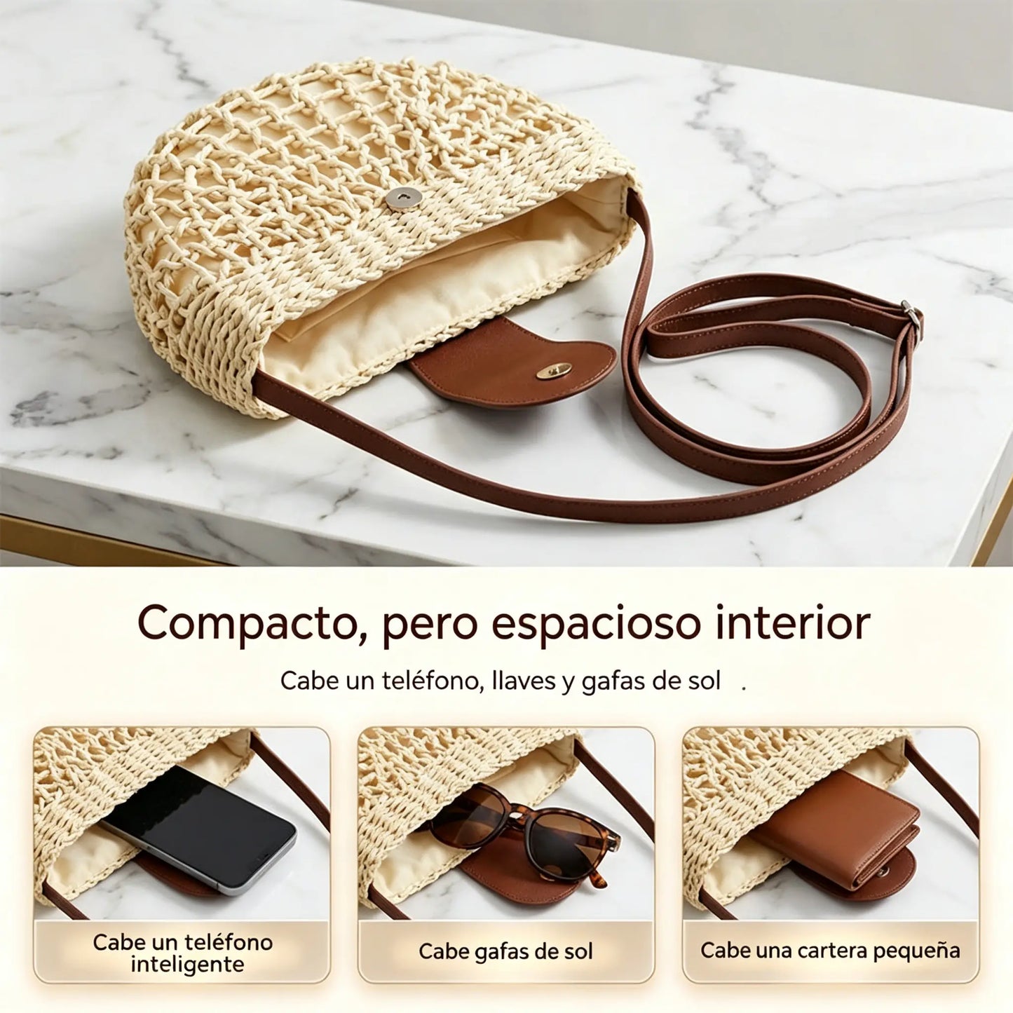 🌿 Bolso Bandolera de Rafia Artesanal con Gran Capacidad | Elegante, Cómodo y Perfecto para Verano