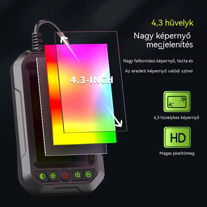 Korlátozott ideig tartó ajánlat: 50% kedvezmény!  Hordozható HD 1080p endoszkópkamera 4,3 hüvelykes kijelzővel – Vízálló (IP67), precíziós vizsgálat, hosszú üzemidejű akkumulátor ✨