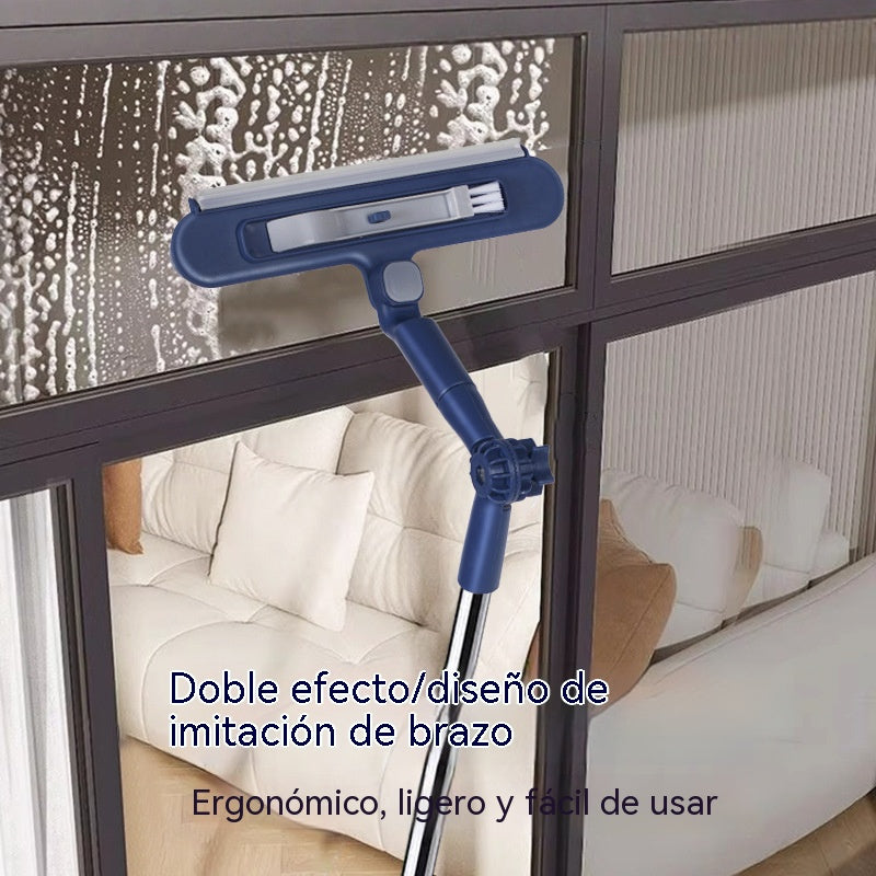 Limpiacristales 2 en 1 de doble cara con mango extensible para limpiar cristales en edificios altos.