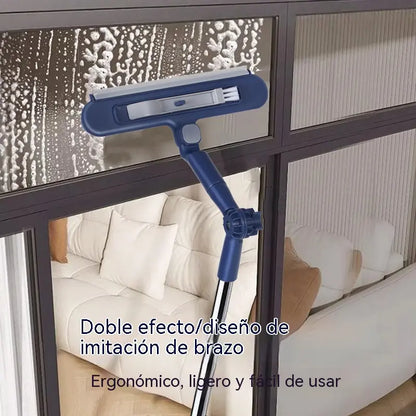 Limpiacristales 2 en 1 de doble cara con mango extensible para limpiar cristales en edificios altos.
