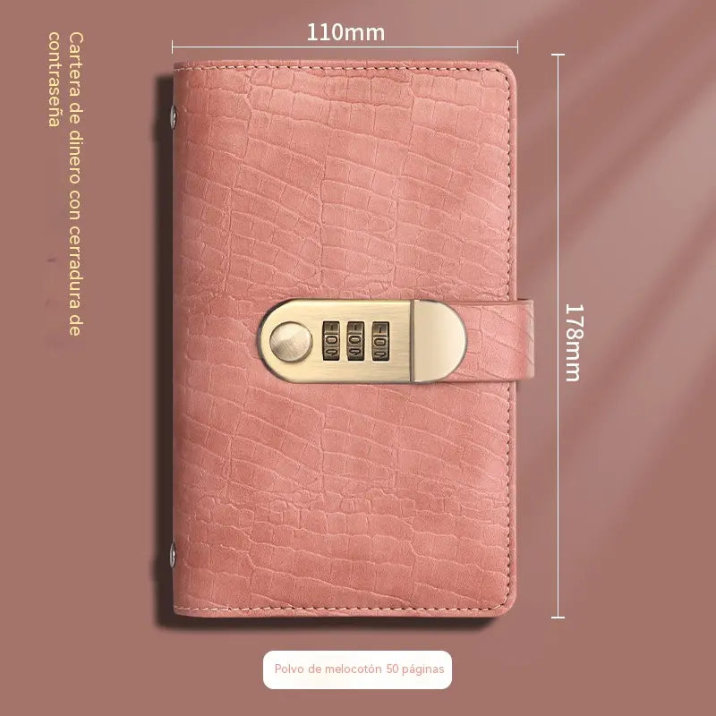Se utiliza una libreta protegida con contraseña para guardar cheques, dinero en efectivo, tarjetas bancarias y diversos comprobantes.
