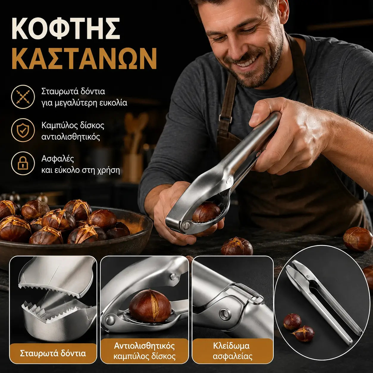 🔥🔥【2 τεμάχια για 31 ευρώ】 🌰Κλιπ ανοίγματος κάστανου για το σπίτι, ανοίγει εύκολα με ένα άγγιγμα χωρίς να πληγώσετε τα χέρια σας!