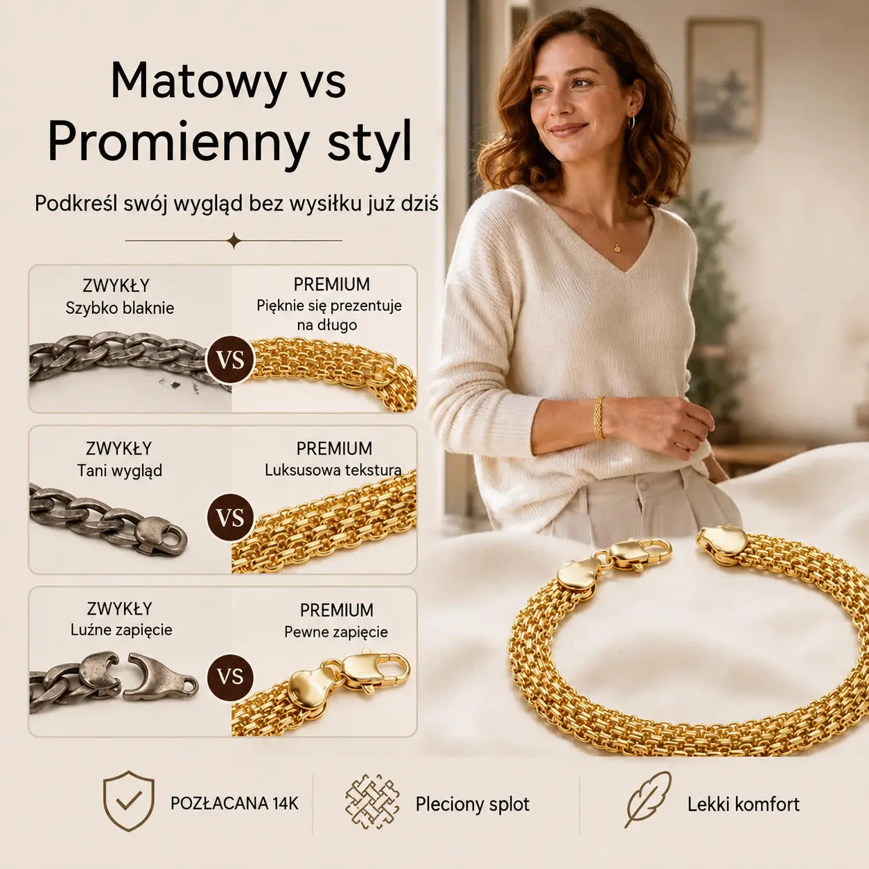 ✨ Skorzystaj teraz z 50% zniżki! 💛 Szeroka pleciona bransoletka siatkowa: grube ogniwa, elegancka i lśniąca 🎀
