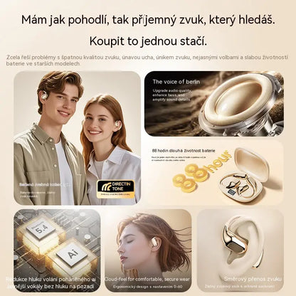 Bezdrôtové Bluetooth slúchadlá bez vstavaného ucha, s háčikom za uši a kostným vedením