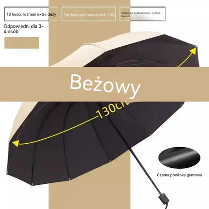 ☔ Składany parasol z 12 żebrami – odporny na wiatr, wodoodporny i lekki, na deszcz i słońce 🌞