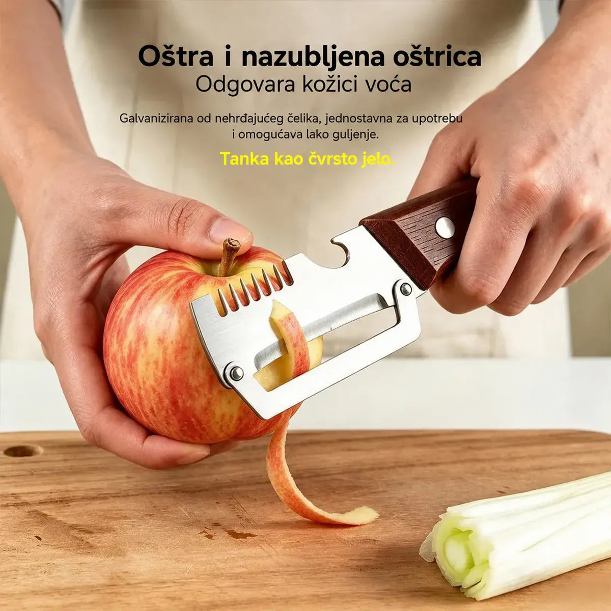 ✅【2 komada 43 KM】🧅🔪Multifunkcionalna 3-u-1 kuhinjska gulilica: Guli, reže povrće, reže meso i otvara boce! 🔥