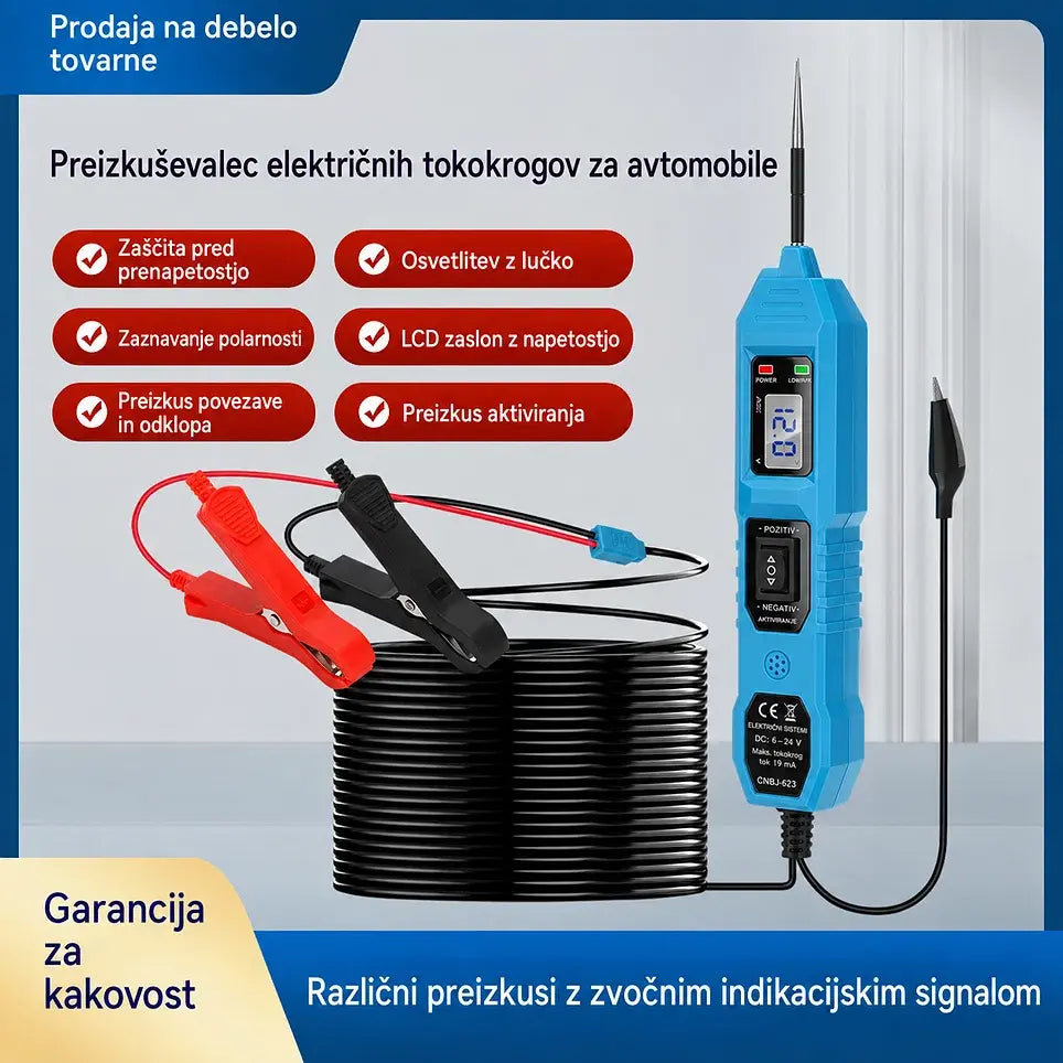 Večnamenski testni svinčnik za avtomobile z LCD zaslonom – Preizkuševalec tokokrogov od 3,5 do 36 V.