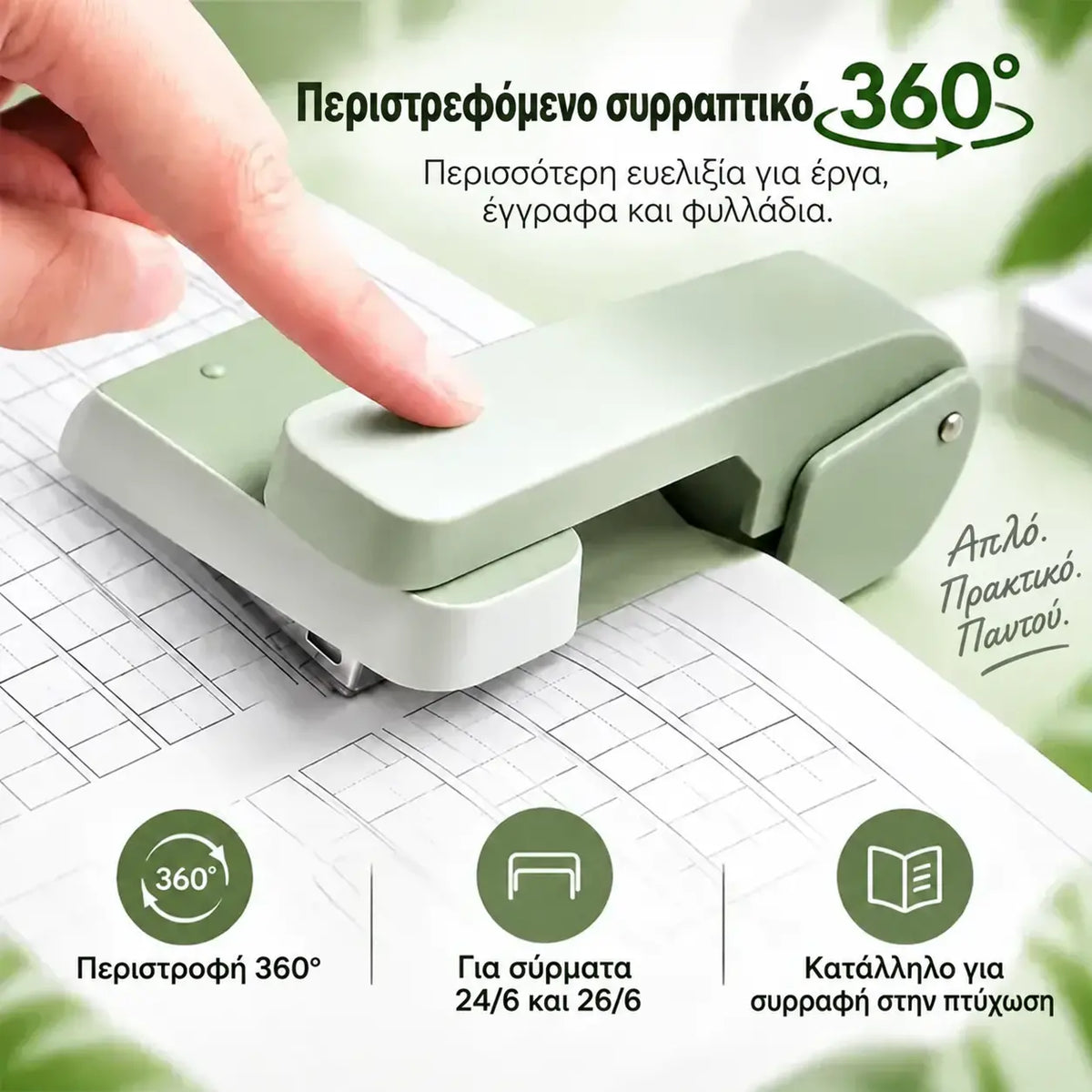 📚 Περιστροφικός συρραπτικός 360° σε χρώματα gradient (+ 2000 καρφίτσες συρραπτικού ΔΩΡΕΑΝ) – Εύκολο και ξεκούραστο συρράψιμο για γραφείο και σχολείο!
