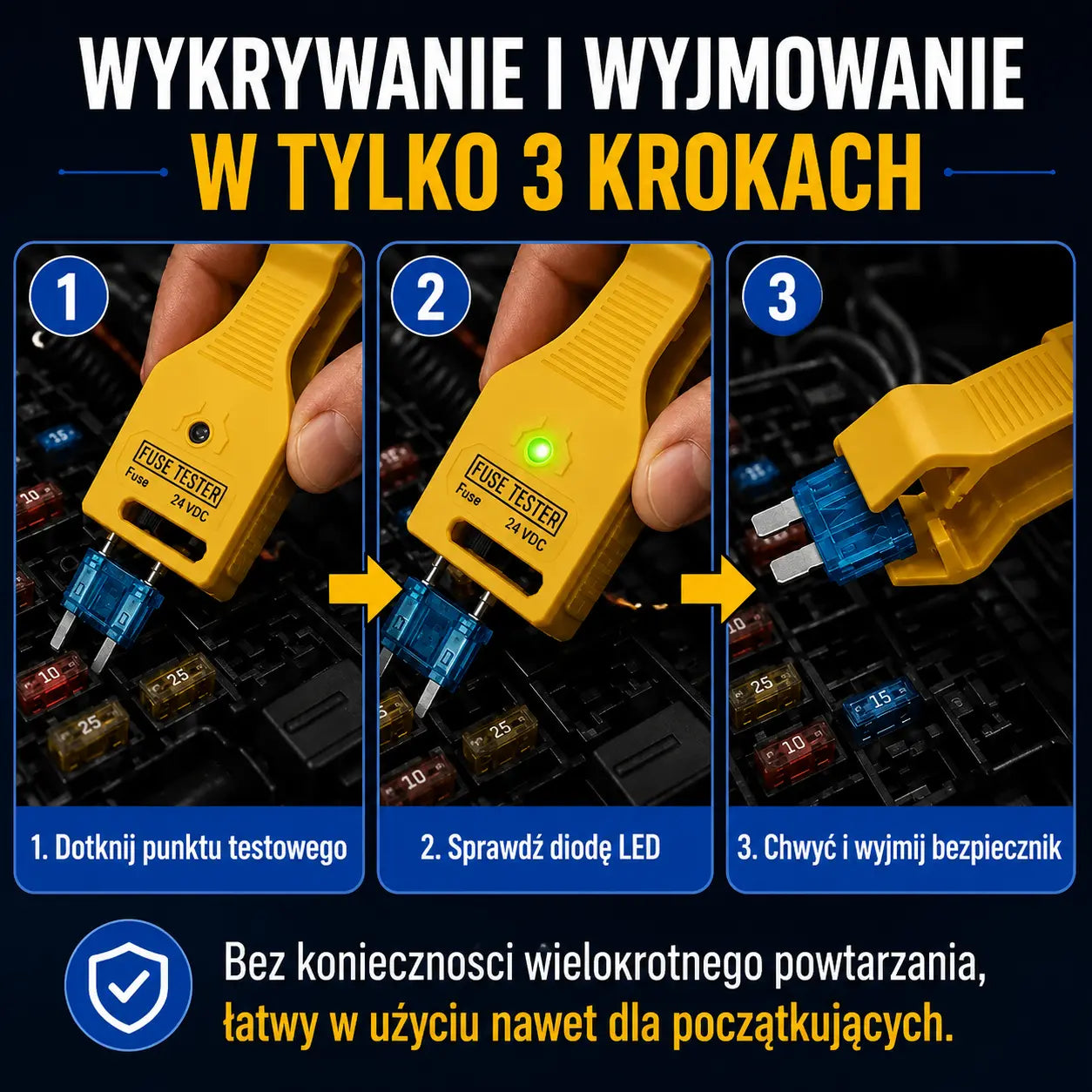 ⚡ Tester i wyciągacz do bezpieczników samochodowych 2 w 1 (Kompatybilny z 12V/24V / Zielony wskaźnik LED / Regulowany rozstaw  / Do samochodów, ciężarówek i łodzi)! 🚗✨
