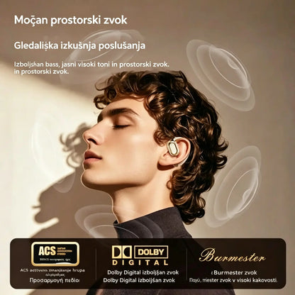 Brezžične Bluetooth slušalke brez vgrajenega ušesa, z ušesno kljukico in kostno prevodnostjo